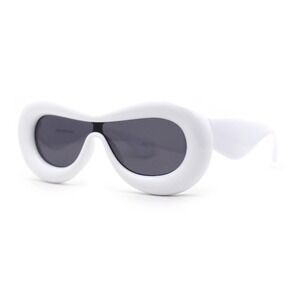 White Padded Futuristic Sunglasses Oversized Shield Visor‎ Chunky Frame Shades
